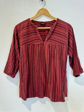 APC Rue Madam Paris Red Black Striped Swing Peasant Top Blouse Cotton S Boho